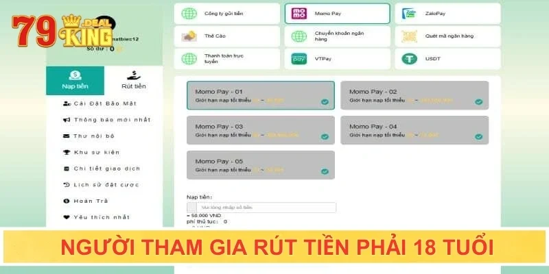 Người tham gia rút tiền phải 18 tuổi
